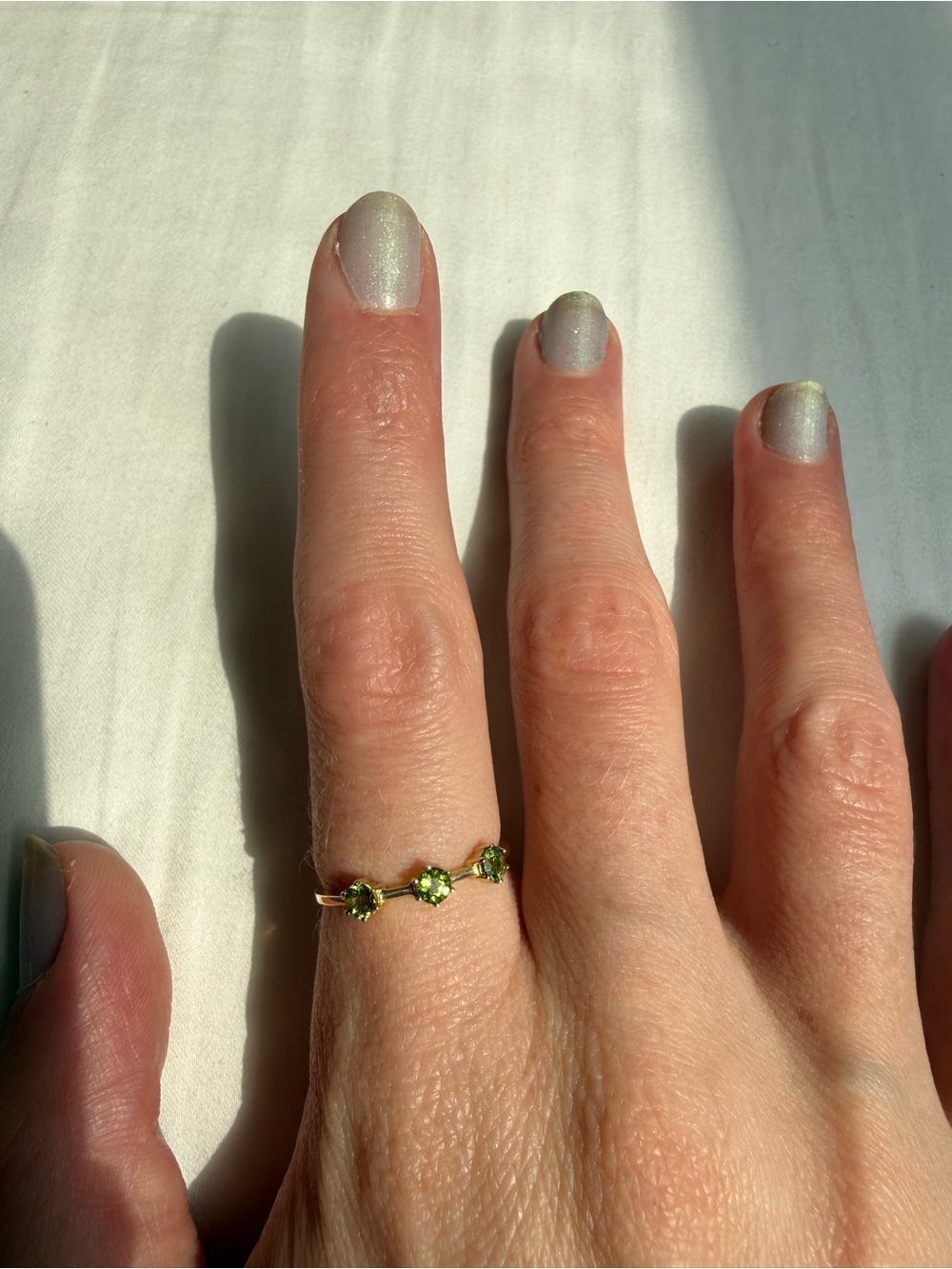 Local Eclectic Solid Gold Tourmaline Trio Stacking Ring Light Green size 6 - Picture 7 of 8